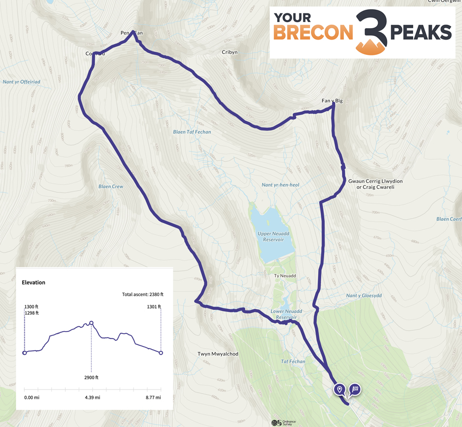 Your 3 Peaks - Brecon 3 Peaks Map